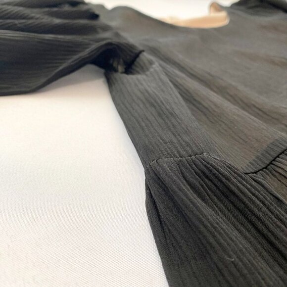 OAK + FORT BLACK CHIFFON TIERED PUFFY SHORT SLEEVE MAXI DRESS - S - Picture 6 of 8